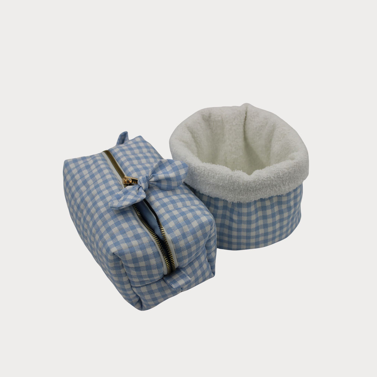 JL Creations Custom Boxed Makeup Bags- Blue Gingham