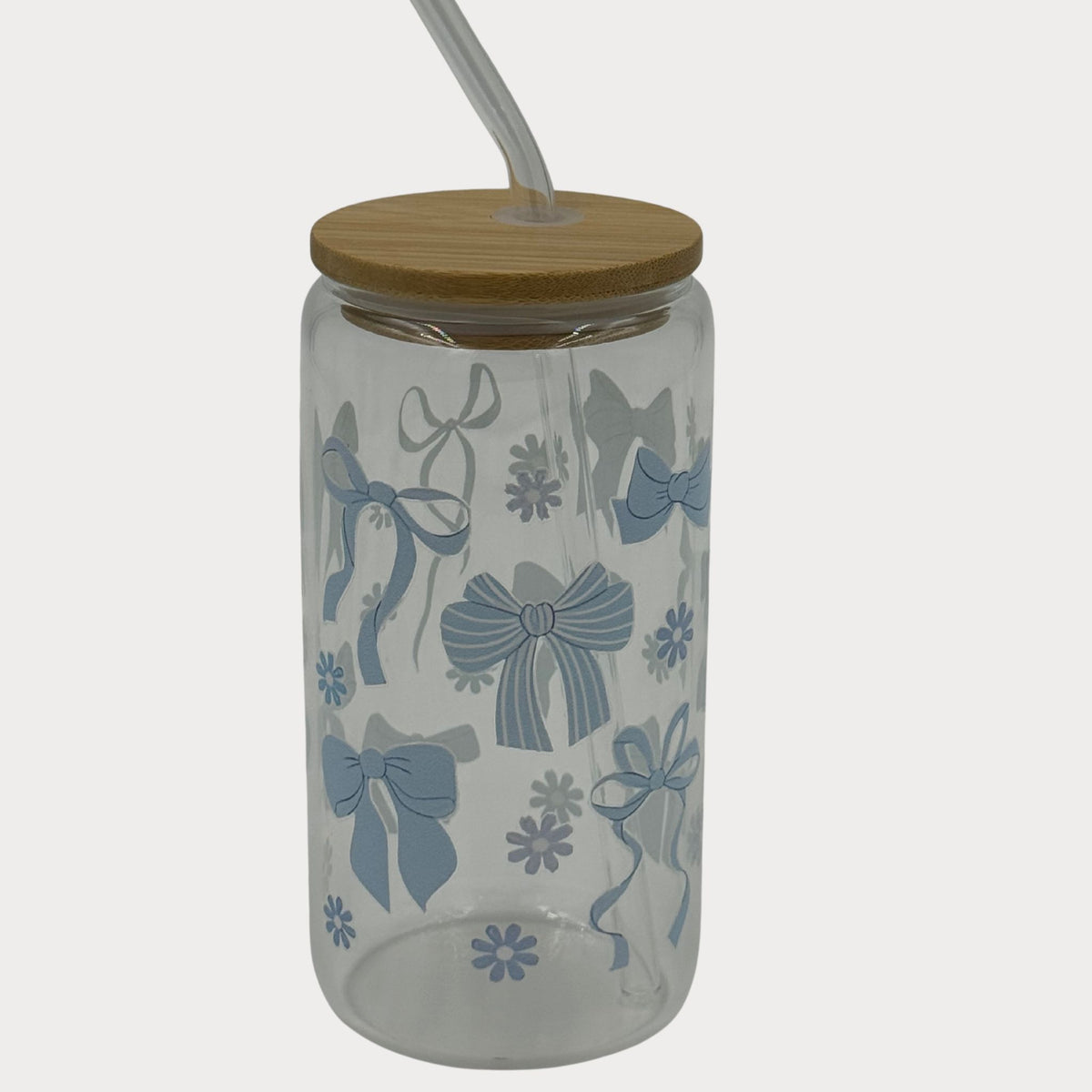 DTF Printed Glass Cups - Blue Bows
