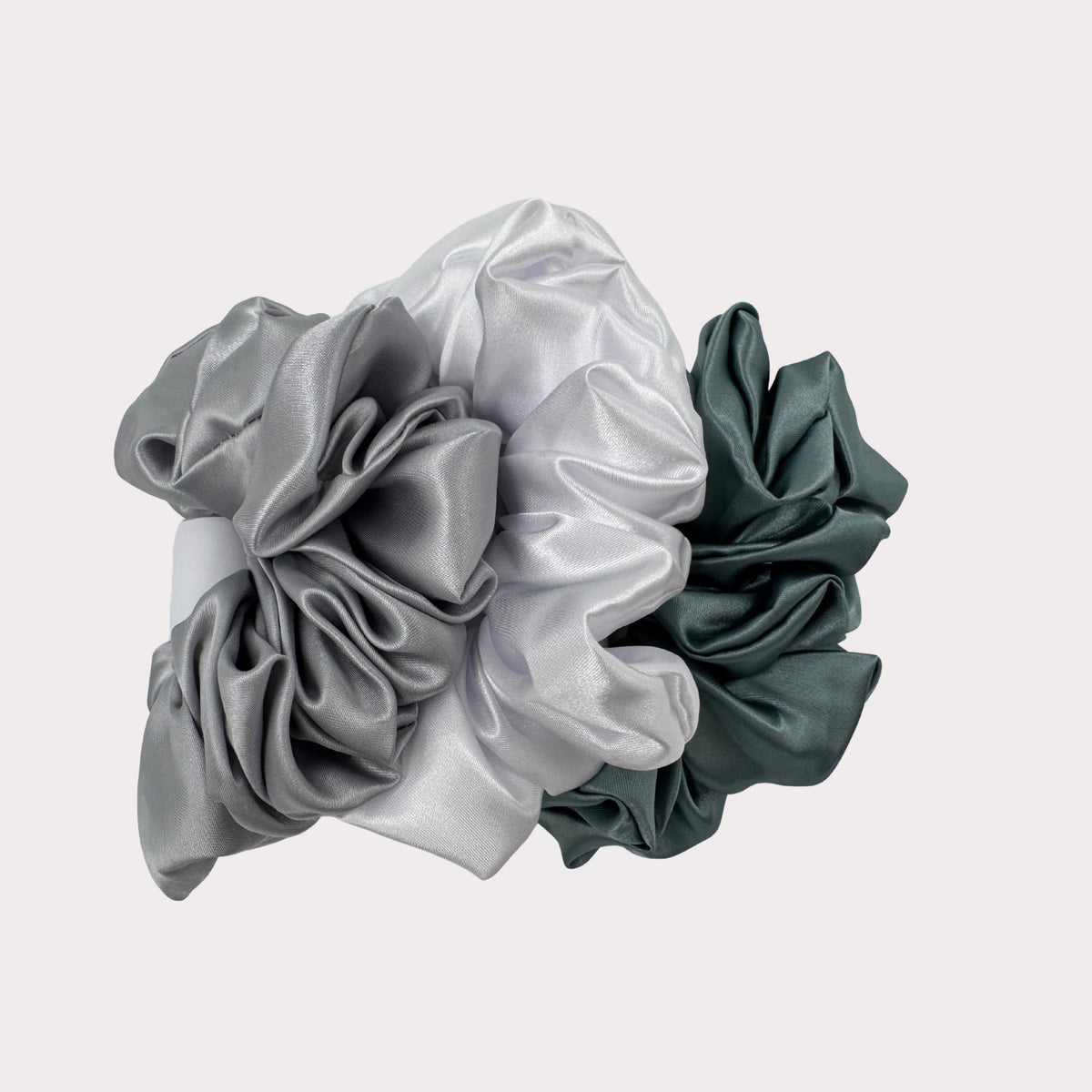 Scrunchies 3 Pack- Silver Blue, Soft Pearl & Soft Sage
