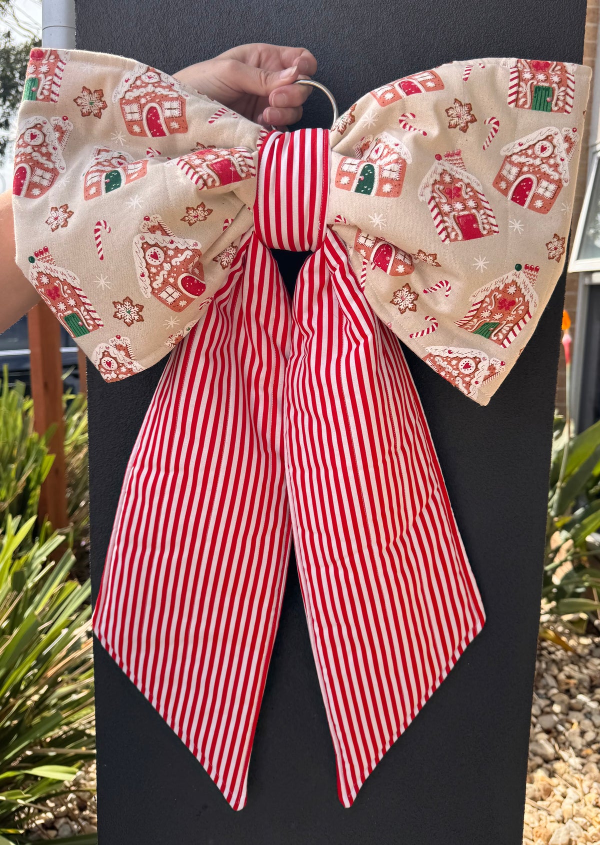 Oversized Christmas Fabric Bows- Gingerbread House
