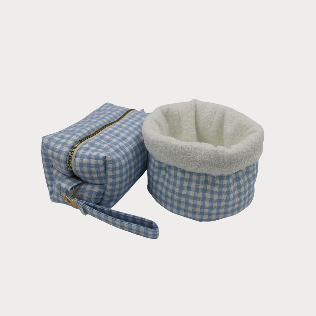 JL Creations Custom Boxed Makeup Bags- Blue Gingham