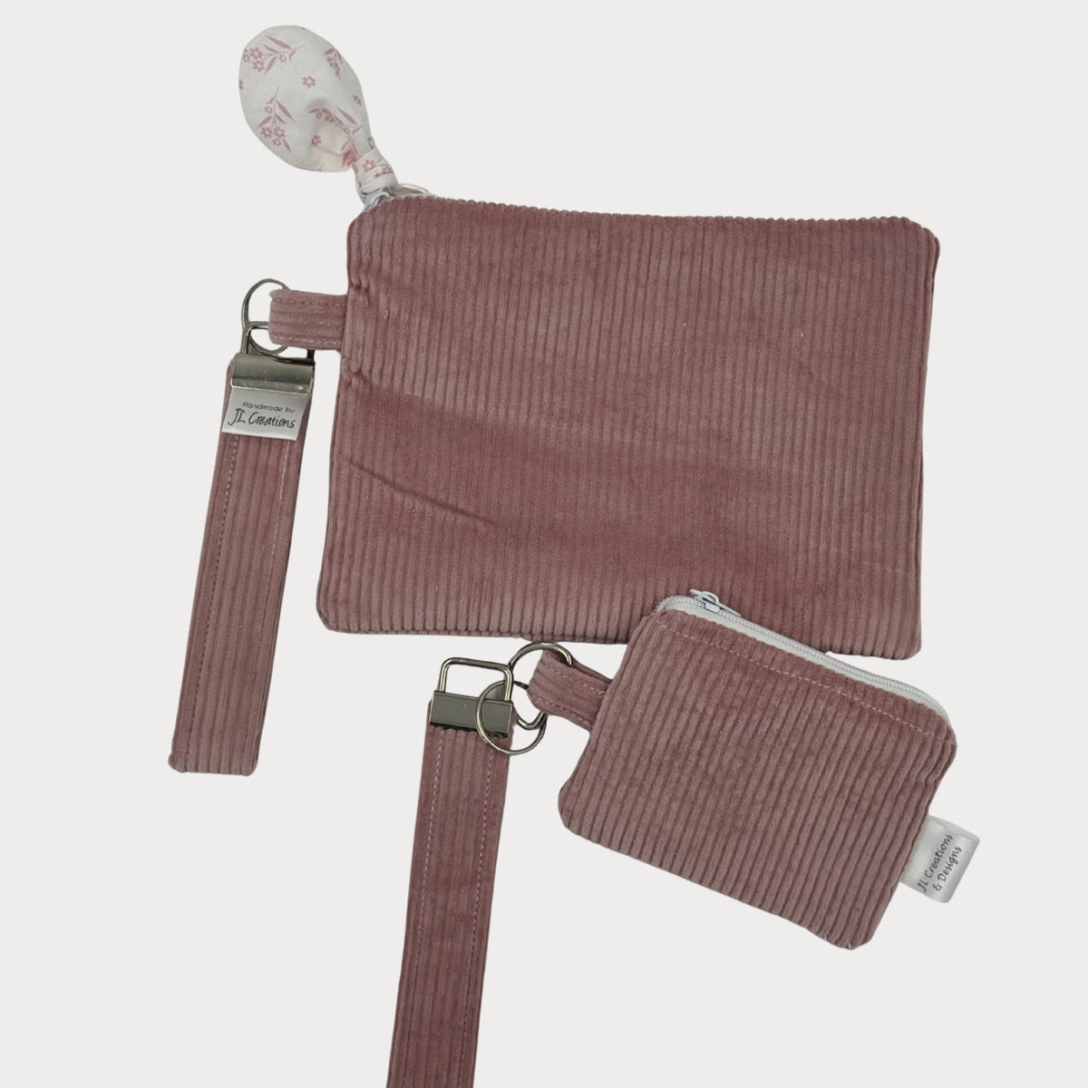 Wristlet Purse with attached Key Fob - Classic Dusty Pink Waffle