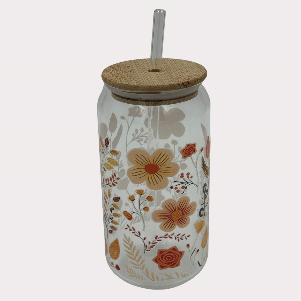 DTF Printed Glass Cups - Amber Wildflowers