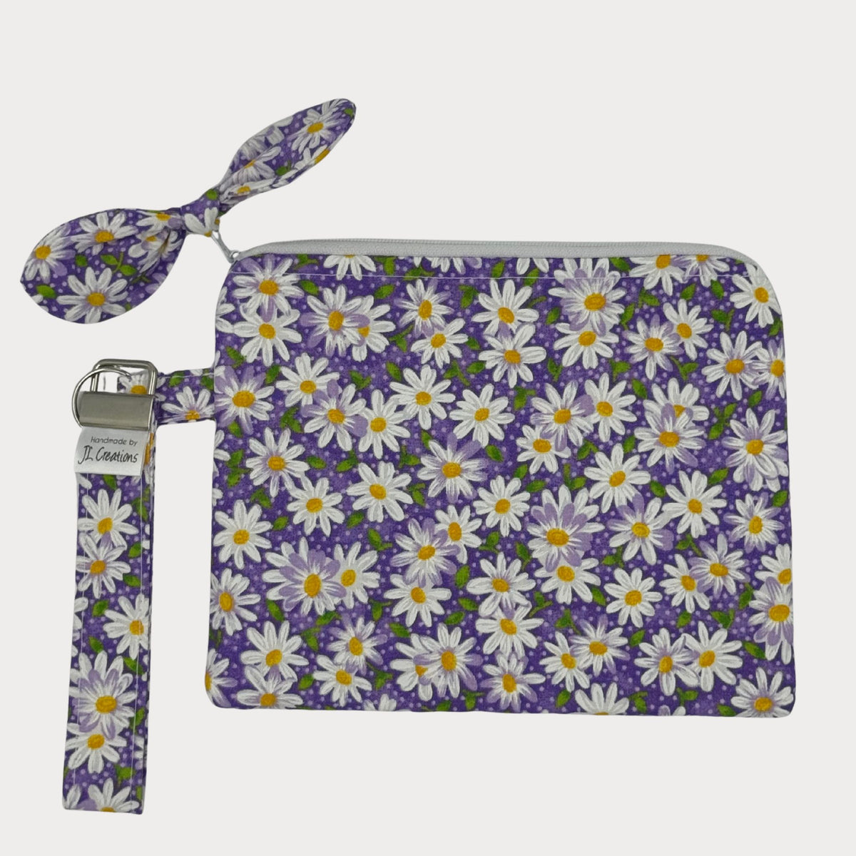 Wristlet Purse with attached Key Fob - Purple Daisy