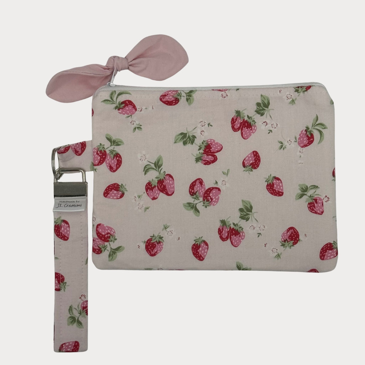 Wristlet Purse with attached Key Fob - Strawberry Fields